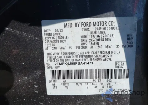 2023 Ford Edge Sel из США, поврежденный, VIN 2FMPK4J99PBA41471